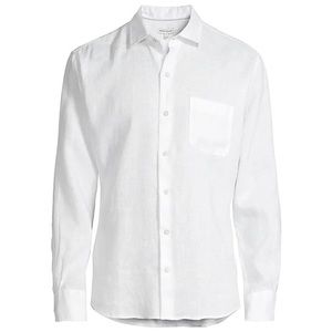 UNWORN Peter Millar Men's Coastal Garment Dyed Linen Sport Shirt- Men’s L, White